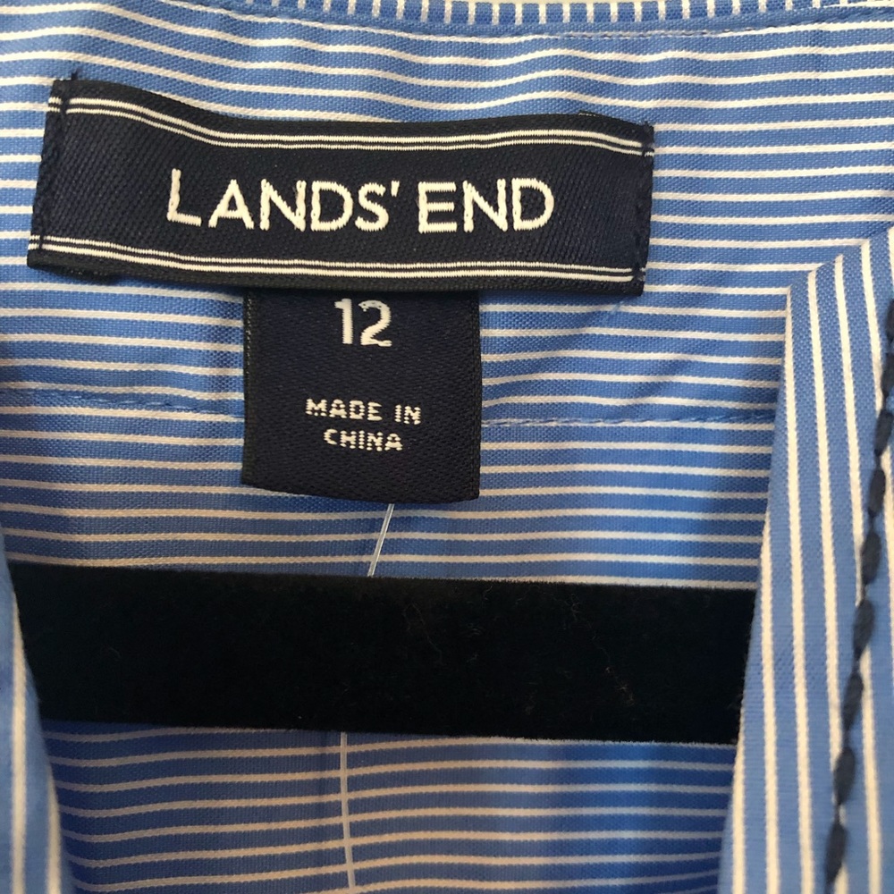 Lands End Blue & White Cotton Blouse - Picture 4 of 5